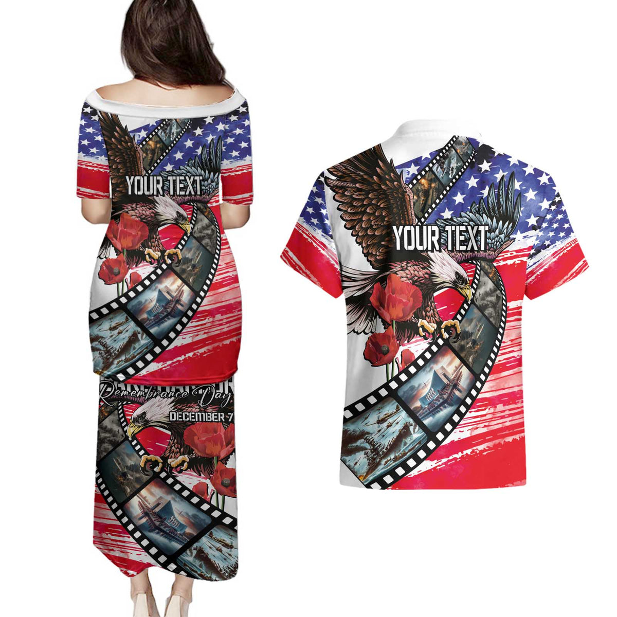 Pearl Harbor Remembrance Day Personalized Couples Matching Puletasi and Hawaiian Shirt Lest We Forget - The Bald Eagle Remembers - Wonder Print Shop