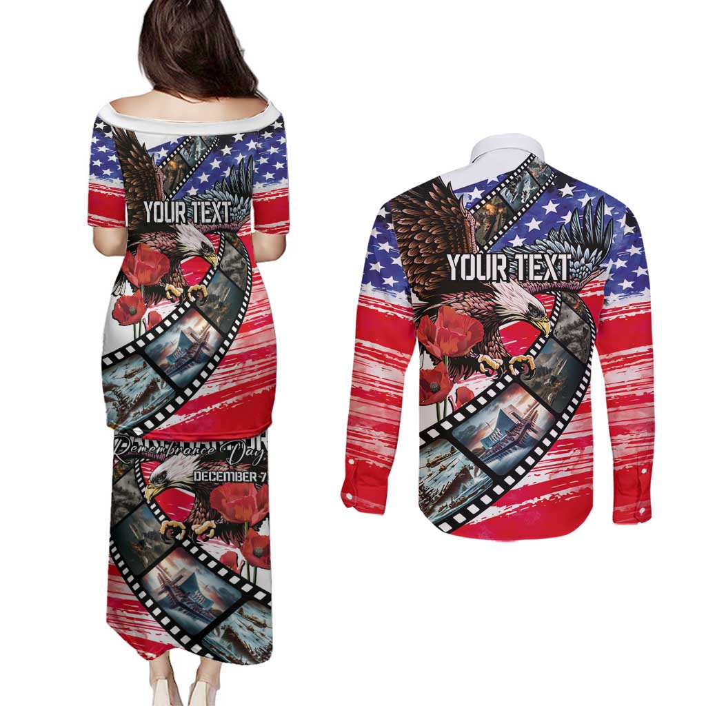 Pearl Harbor Remembrance Day Personalized Couples Matching Puletasi and Long Sleeve Button Shirt Lest We Forget - The Bald Eagle Remembers - Wonder Print Shop