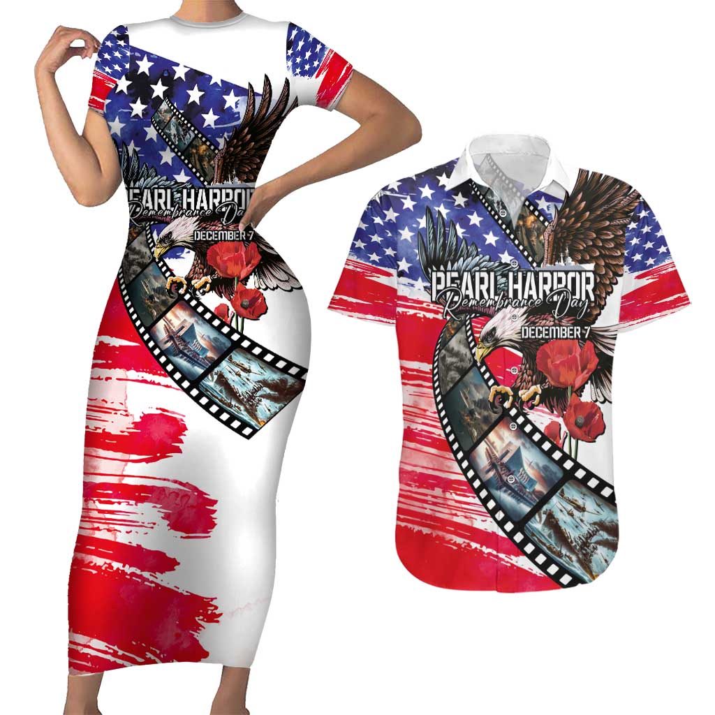 Pearl Harbor Remembrance Day Personalized Couples Matching Short Sleeve Bodycon Dress and Hawaiian Shirt Lest We Forget - The Bald Eagle Remembers - Wonder Print Shop