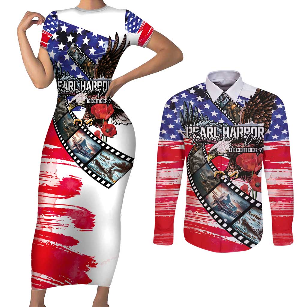 Pearl Harbor Remembrance Day Personalized Couples Matching Short Sleeve Bodycon Dress and Long Sleeve Button Shirt Lest We Forget - The Bald Eagle Remembers - Wonder Print Shop