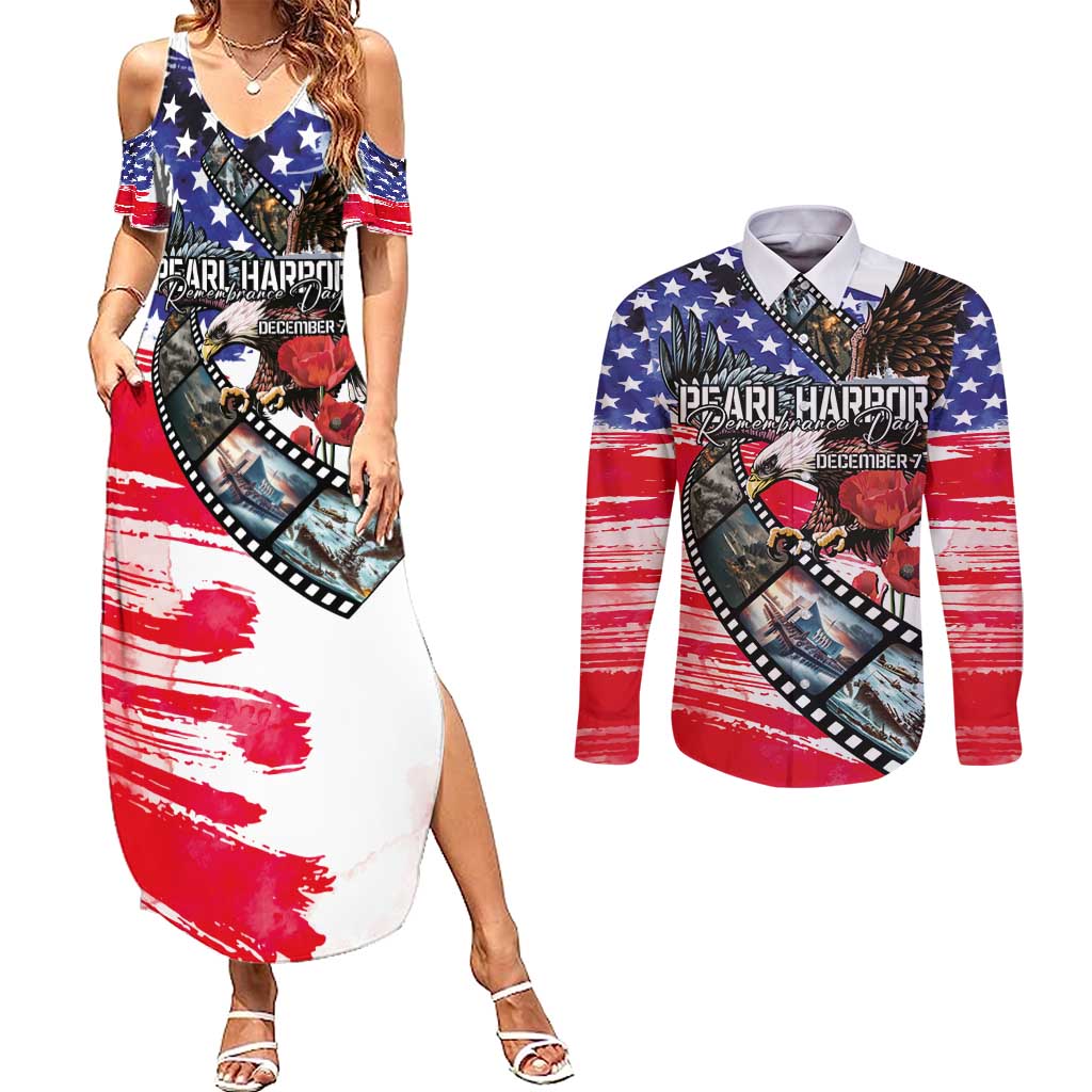 Pearl Harbor Remembrance Day Personalized Couples Matching Summer Maxi Dress and Long Sleeve Button Shirt Lest We Forget - The Bald Eagle Remembers - Wonder Print Shop