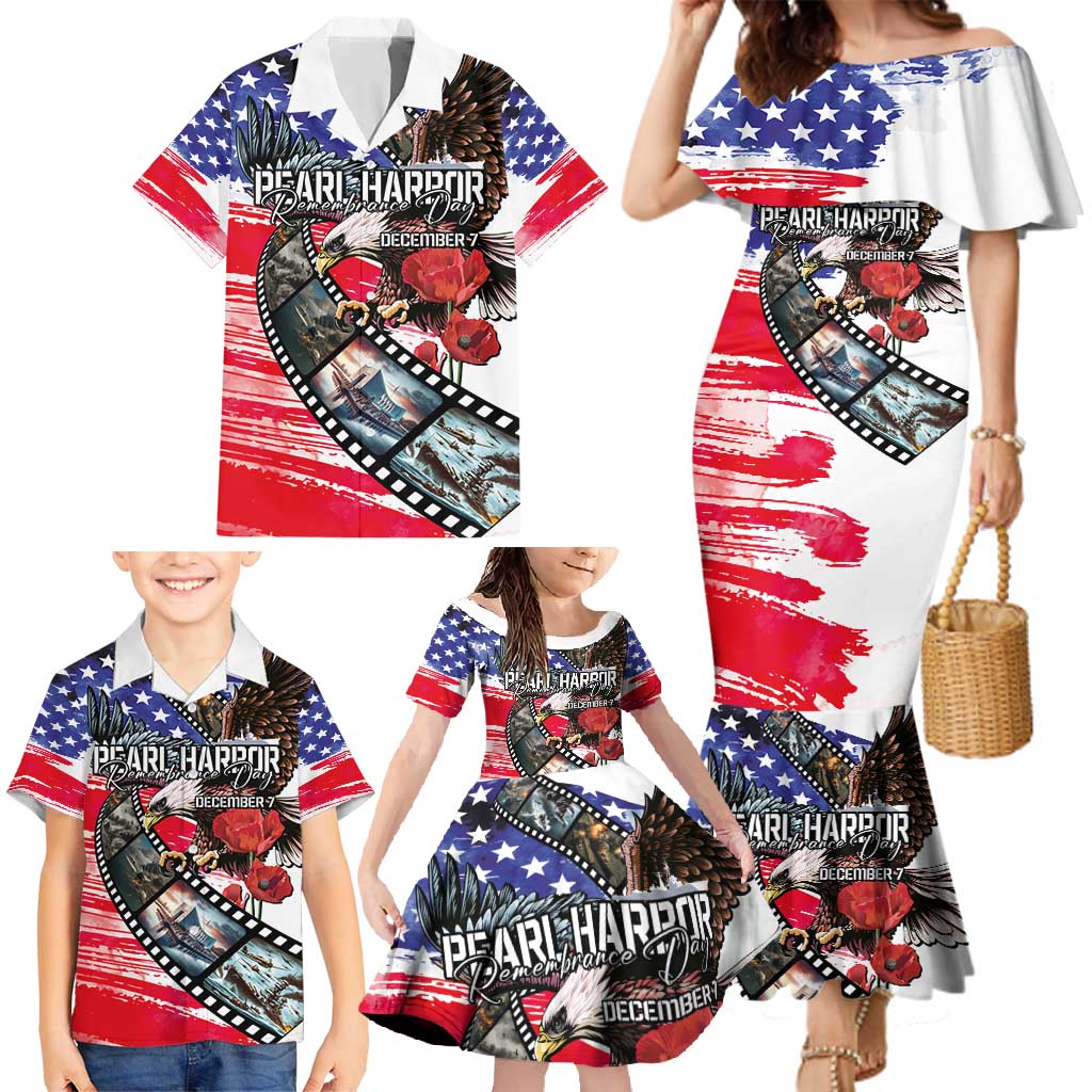 Pearl Harbor Remembrance Day Personalized Family Matching Mermaid Dress and Hawaiian Shirt Lest We Forget - The Bald Eagle Remembers - Wonder Print Shop