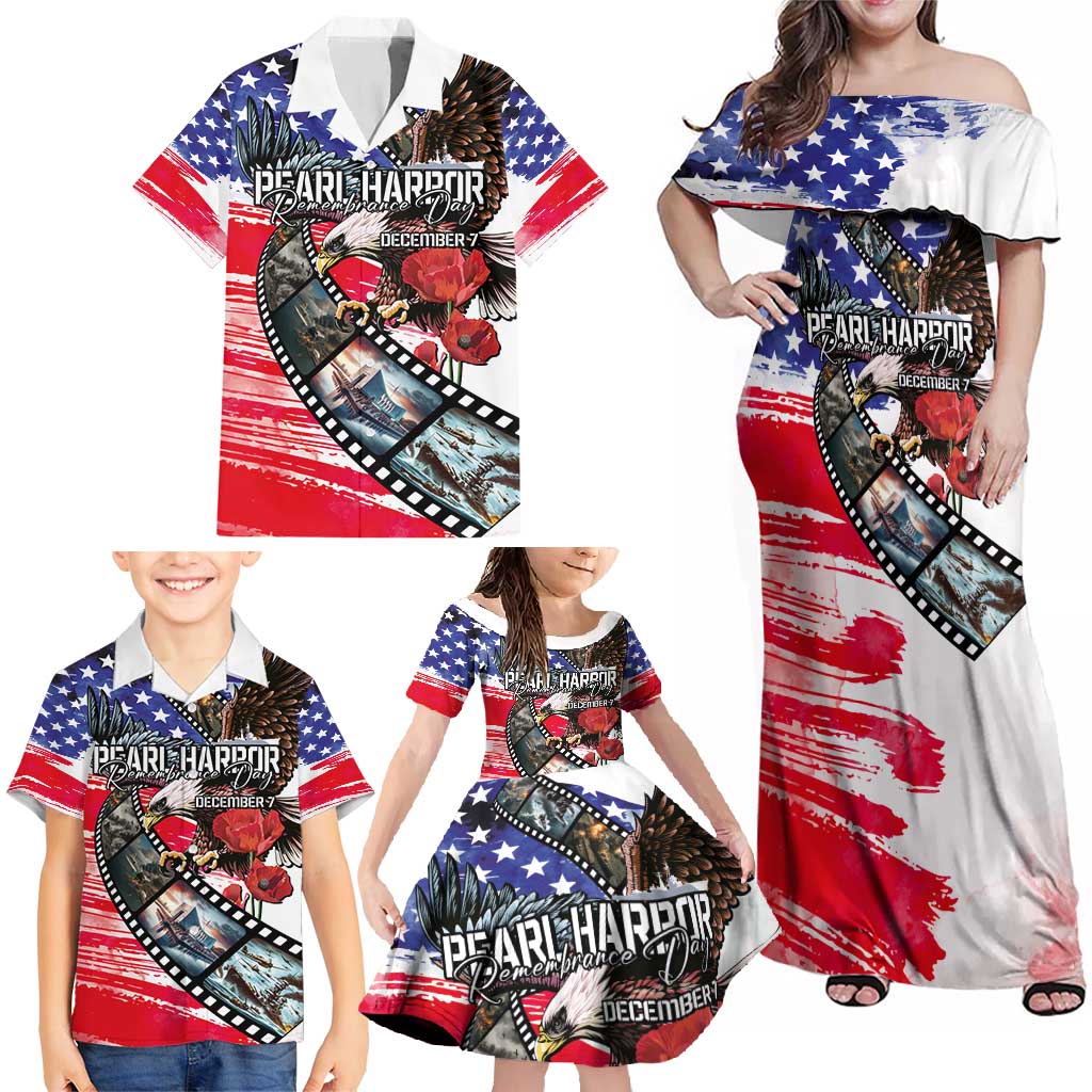 Pearl Harbor Remembrance Day Personalized Family Matching Off Shoulder Maxi Dress and Hawaiian Shirt Lest We Forget - The Bald Eagle Remembers - Wonder Print Shop