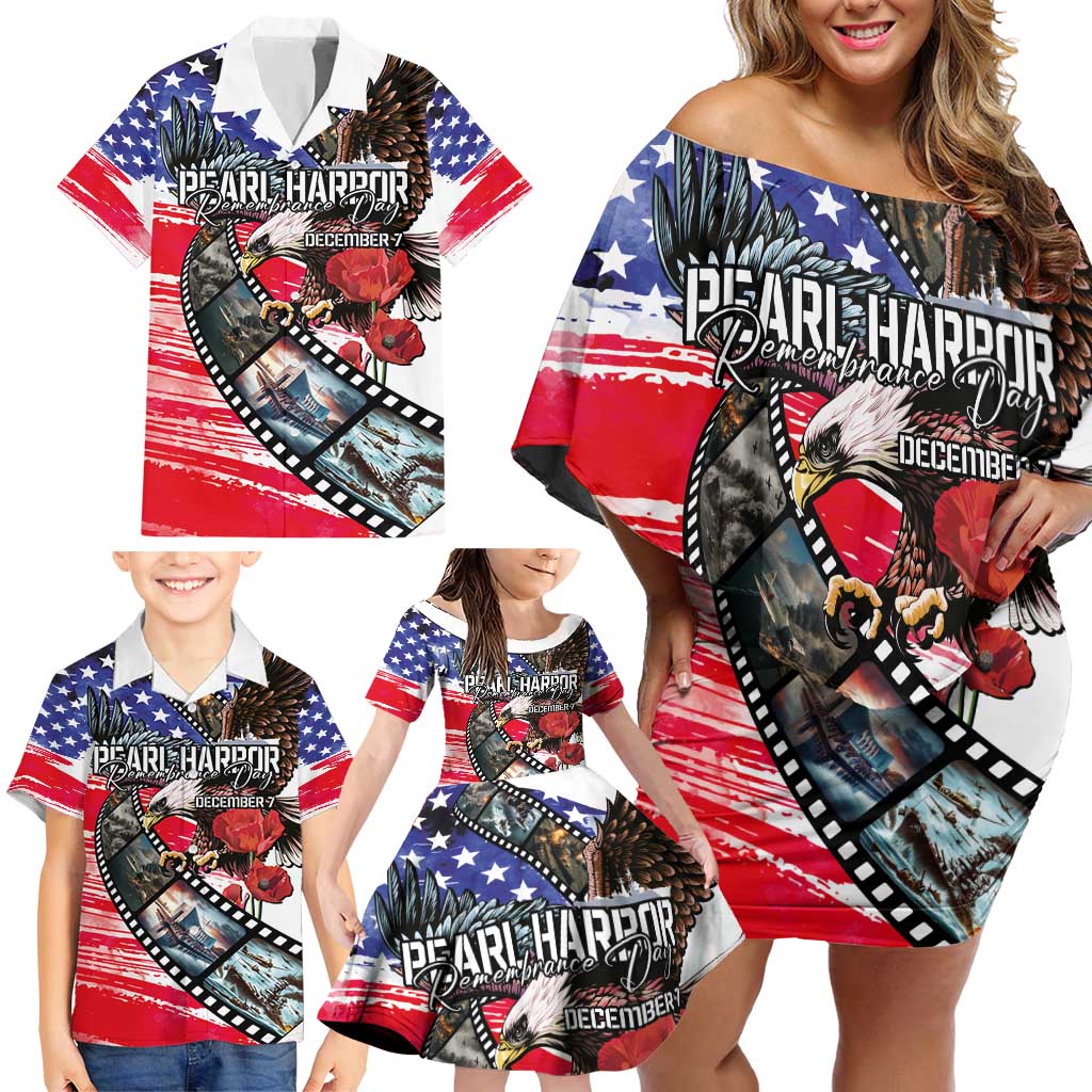Pearl Harbor Remembrance Day Personalized Family Matching Off Shoulder Short Dress and Hawaiian Shirt Lest We Forget - The Bald Eagle Remembers - Wonder Print Shop