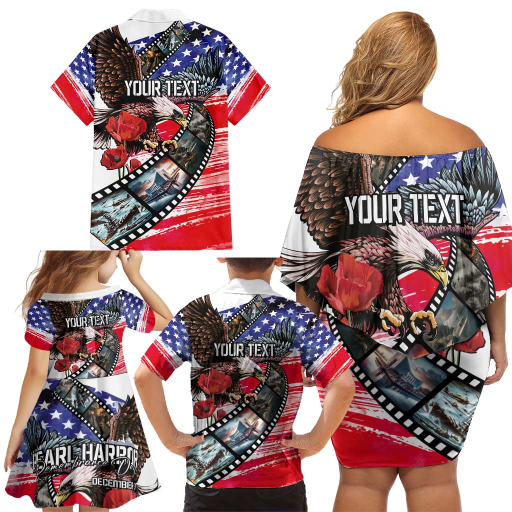 Pearl Harbor Remembrance Day Personalized Family Matching Off Shoulder Short Dress and Hawaiian Shirt Lest We Forget - The Bald Eagle Remembers - Wonder Print Shop