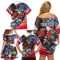 Pearl Harbor Remembrance Day Personalized Family Matching Off Shoulder Short Dress and Hawaiian Shirt Lest We Forget - The Bald Eagle Remembers - Wonder Print Shop