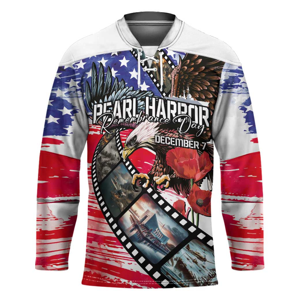 Pearl Harbor Remembrance Day Personalized Hockey Jersey Lest We Forget - The Bald Eagle Remembers - Wonder Print Shop