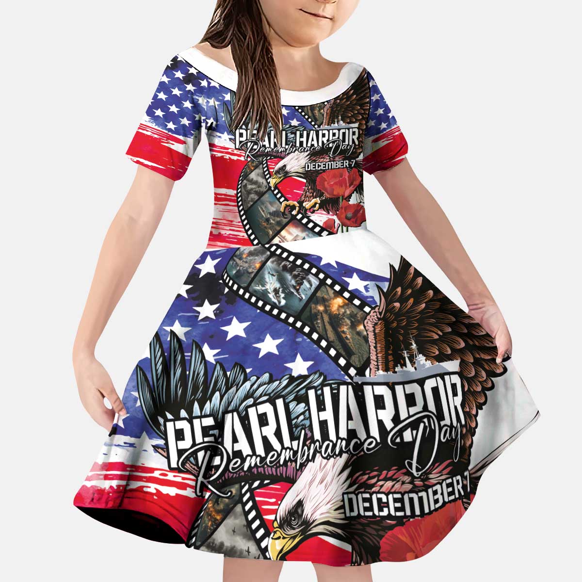 Pearl Harbor Remembrance Day Personalized Kid Short Sleeve Dress Lest We Forget - The Bald Eagle Remembers - Wonder Print Shop