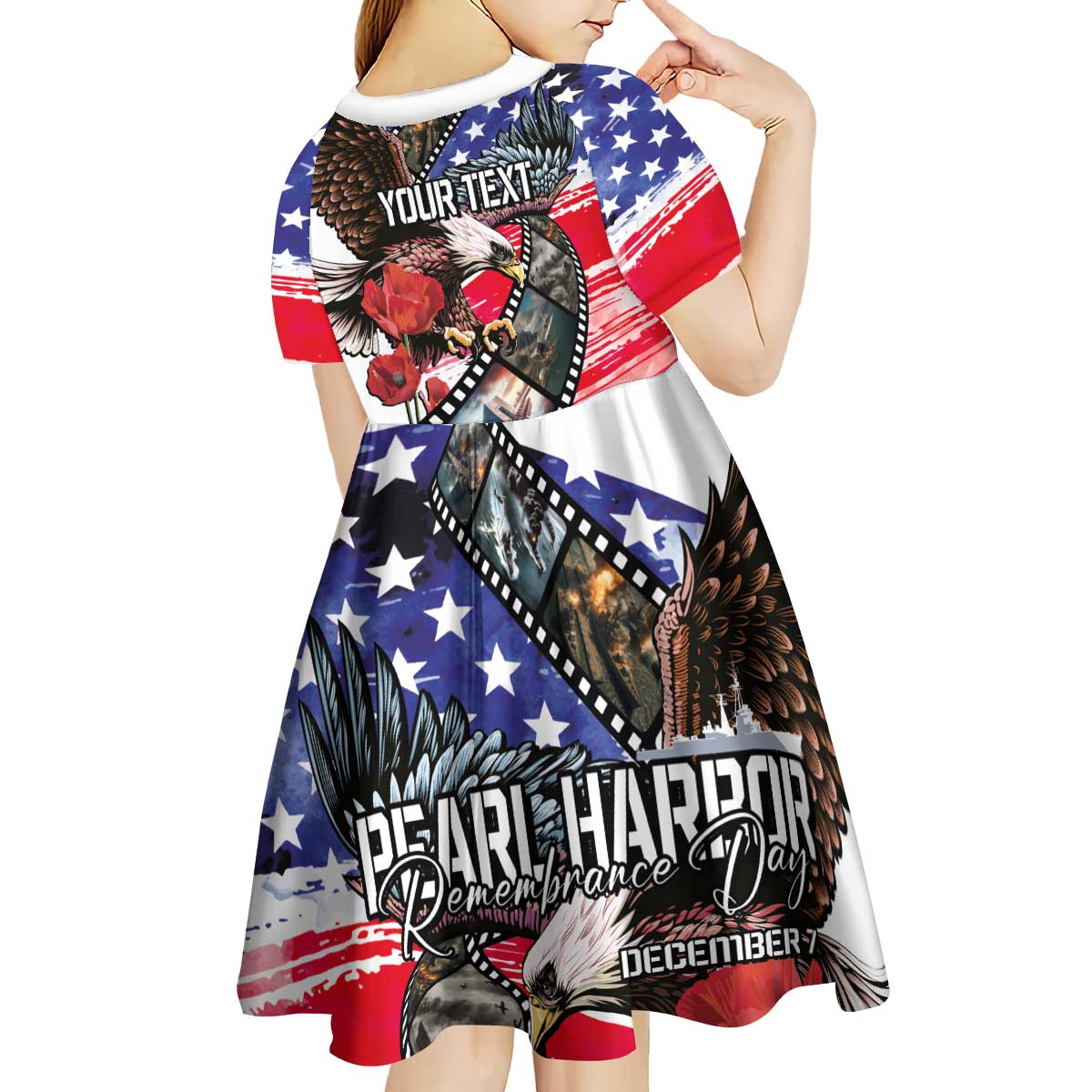 Pearl Harbor Remembrance Day Personalized Kid Short Sleeve Dress Lest We Forget - The Bald Eagle Remembers - Wonder Print Shop