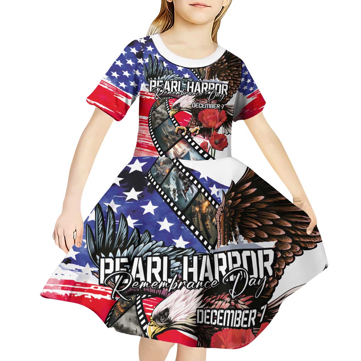 Pearl Harbor Remembrance Day Personalized Kid Short Sleeve Dress Lest We Forget - The Bald Eagle Remembers - Wonder Print Shop