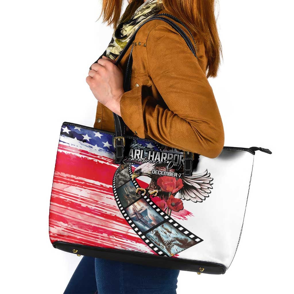 Pearl Harbor Remembrance Day Leather Tote Bag Lest We Forget - The Bald Eagle Remembers - Wonder Print Shop