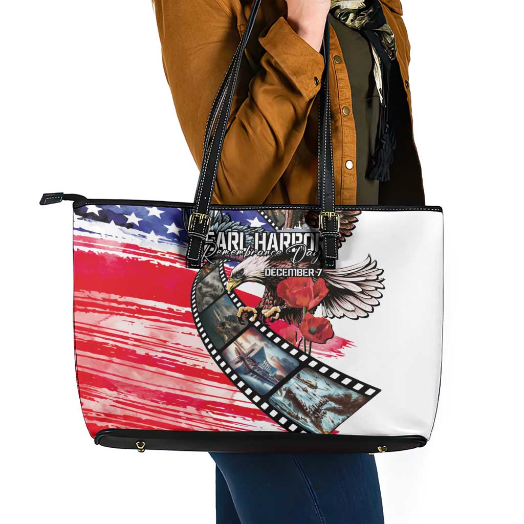 Pearl Harbor Remembrance Day Leather Tote Bag Lest We Forget - The Bald Eagle Remembers - Wonder Print Shop