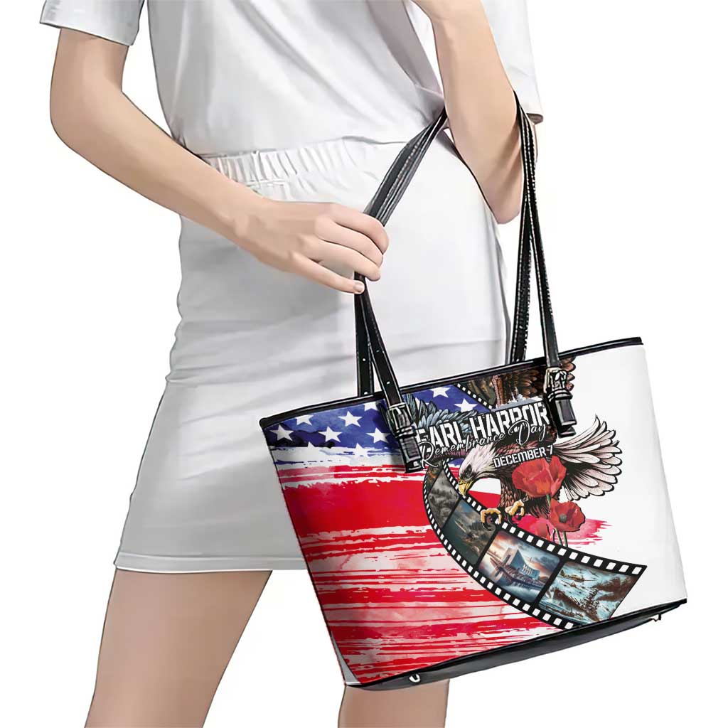 Pearl Harbor Remembrance Day Leather Tote Bag Lest We Forget - The Bald Eagle Remembers - Wonder Print Shop