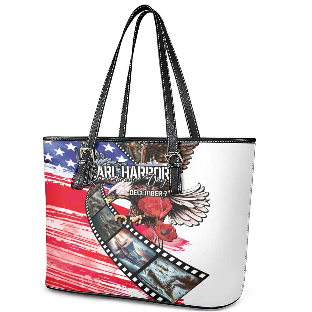 Pearl Harbor Remembrance Day Leather Tote Bag Lest We Forget - The Bald Eagle Remembers - Wonder Print Shop
