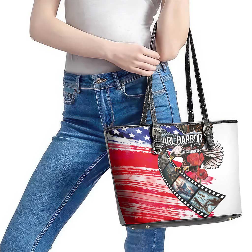 Pearl Harbor Remembrance Day Leather Tote Bag Lest We Forget - The Bald Eagle Remembers - Wonder Print Shop