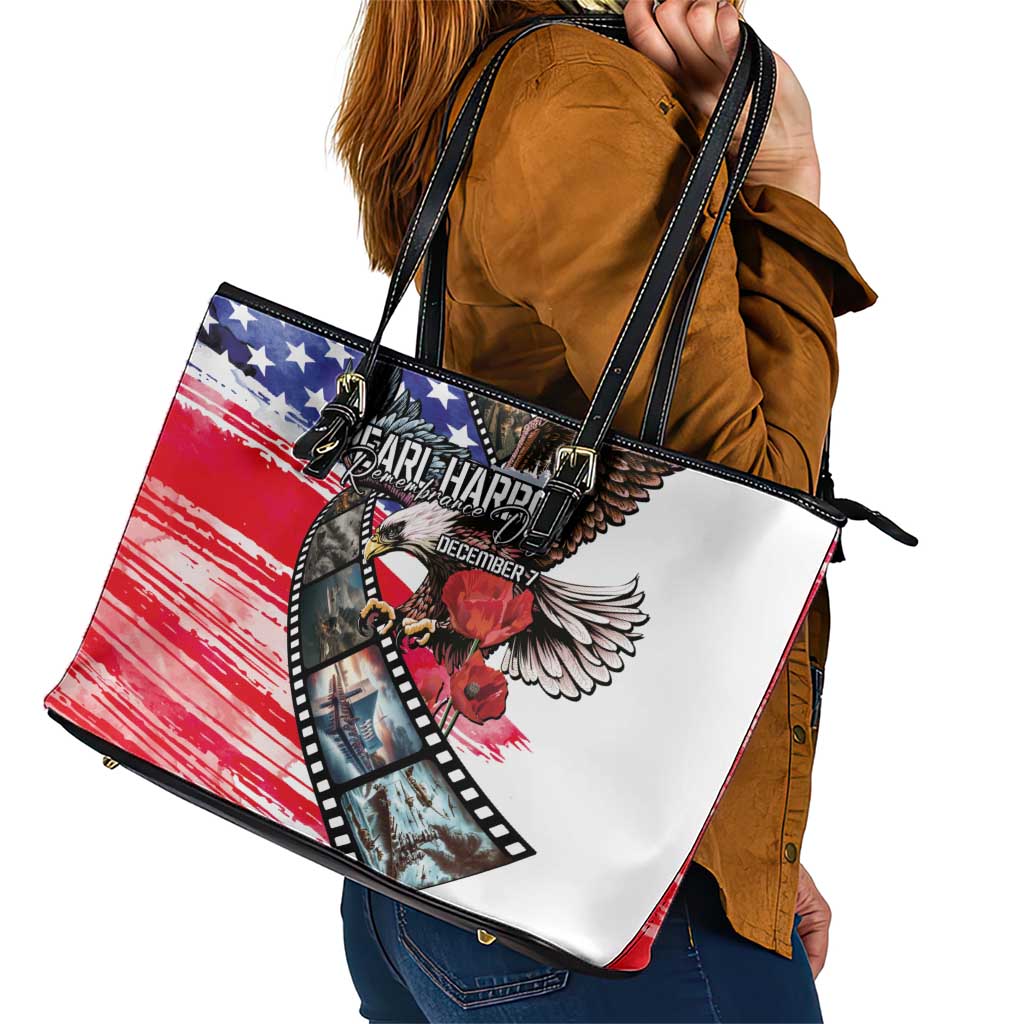 Pearl Harbor Remembrance Day Leather Tote Bag Lest We Forget - The Bald Eagle Remembers - Wonder Print Shop