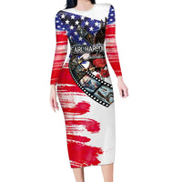 Pearl Harbor Remembrance Day Personalized Long Sleeve Bodycon Dress Lest We Forget - The Bald Eagle Remembers - Wonder Print Shop