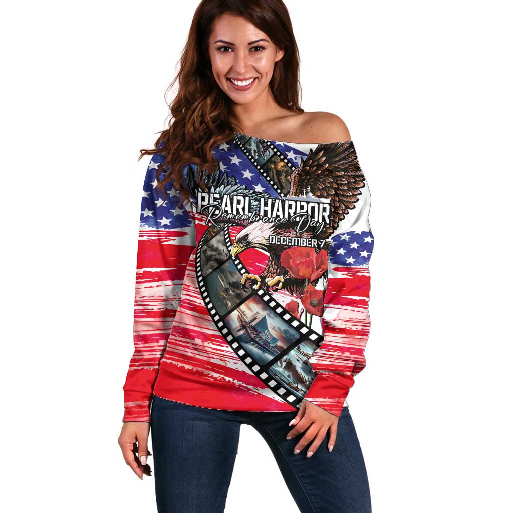 Pearl Harbor Remembrance Day Personalized Off Shoulder Sweater Lest We Forget - The Bald Eagle Remembers - Wonder Print Shop