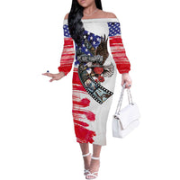 Pearl Harbor Remembrance Day Personalized Off The Shoulder Long Sleeve Dress Lest We Forget - The Bald Eagle Remembers - Wonder Print Shop