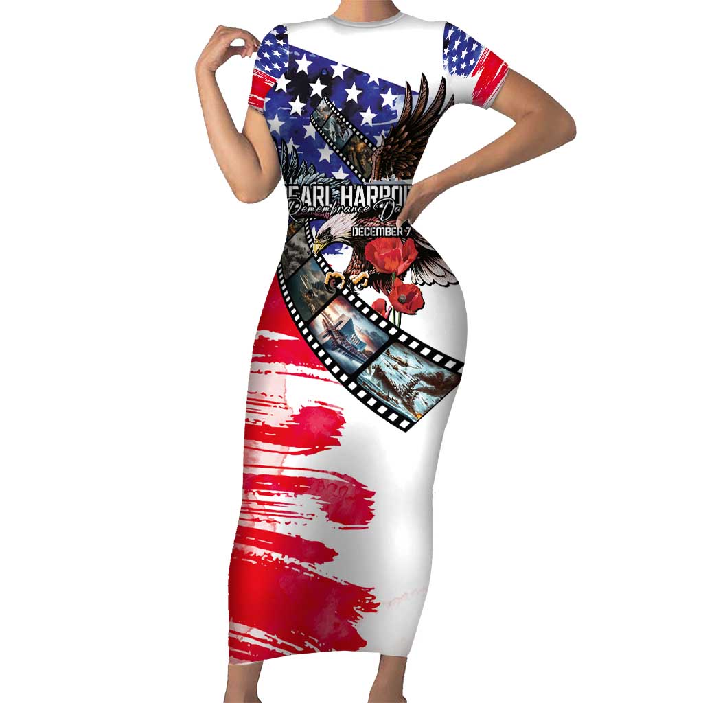 Pearl Harbor Remembrance Day Personalized Short Sleeve Bodycon Dress Lest We Forget - The Bald Eagle Remembers - Wonder Print Shop