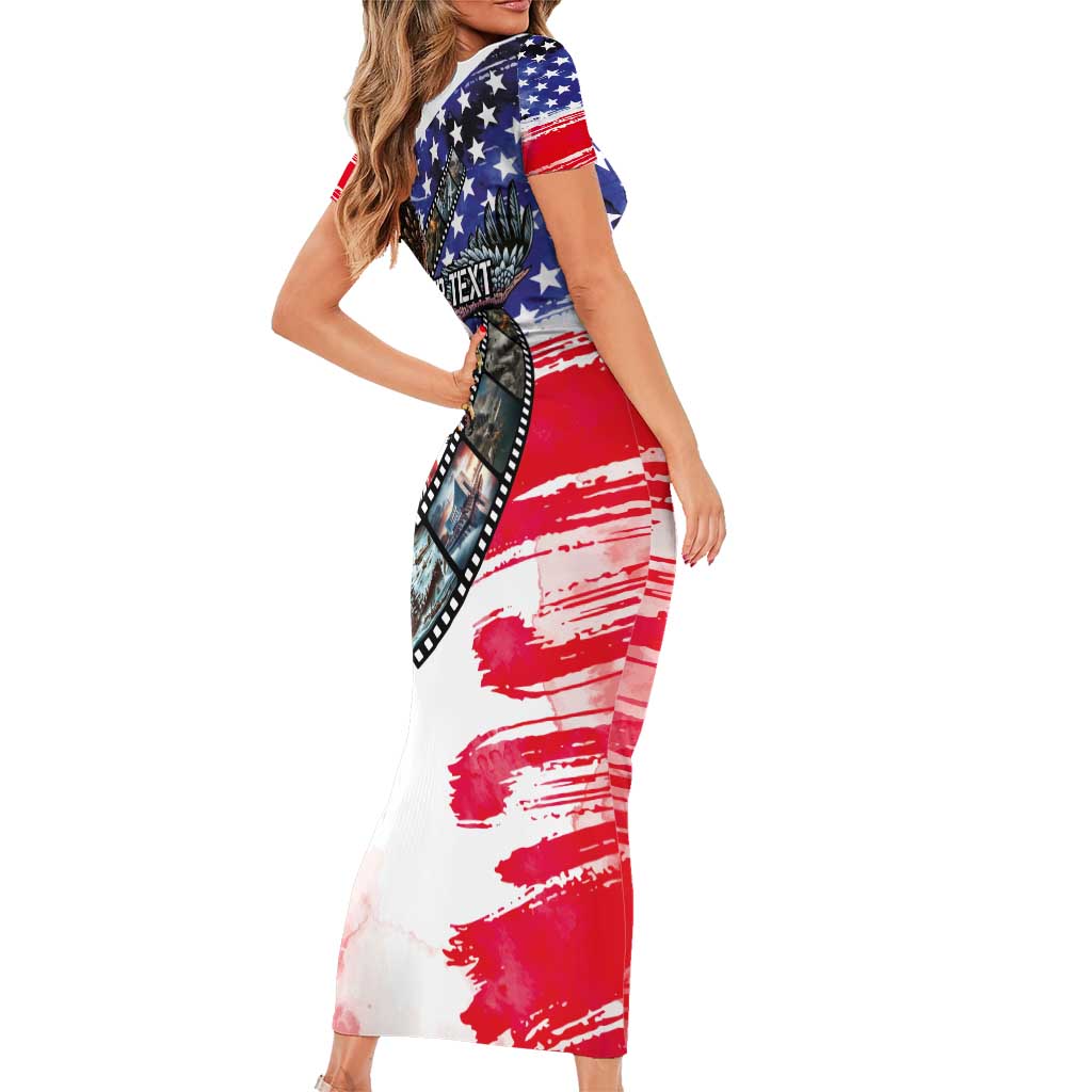 Pearl Harbor Remembrance Day Personalized Short Sleeve Bodycon Dress Lest We Forget - The Bald Eagle Remembers - Wonder Print Shop