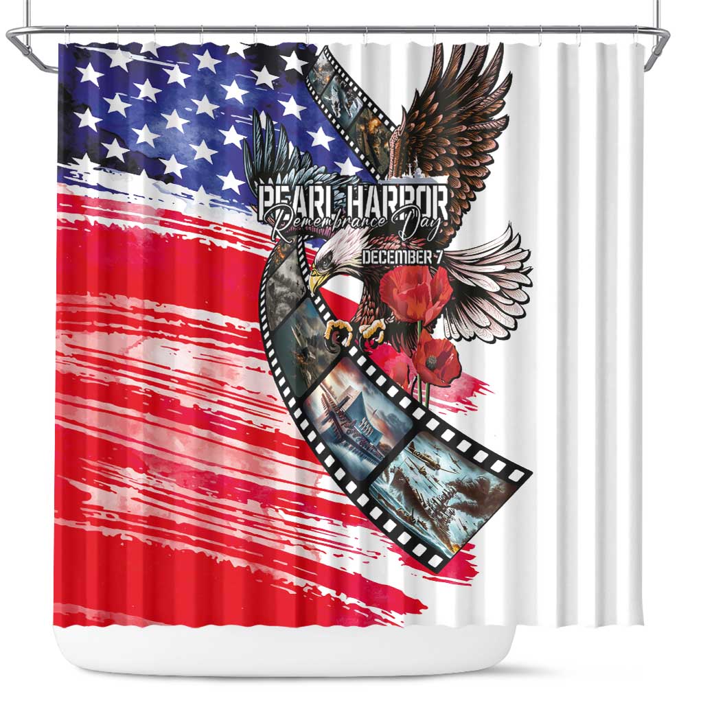 Pearl Harbor Remembrance Day Shower Curtain Lest We Forget - The Bald Eagle Remembers - Wonder Print Shop