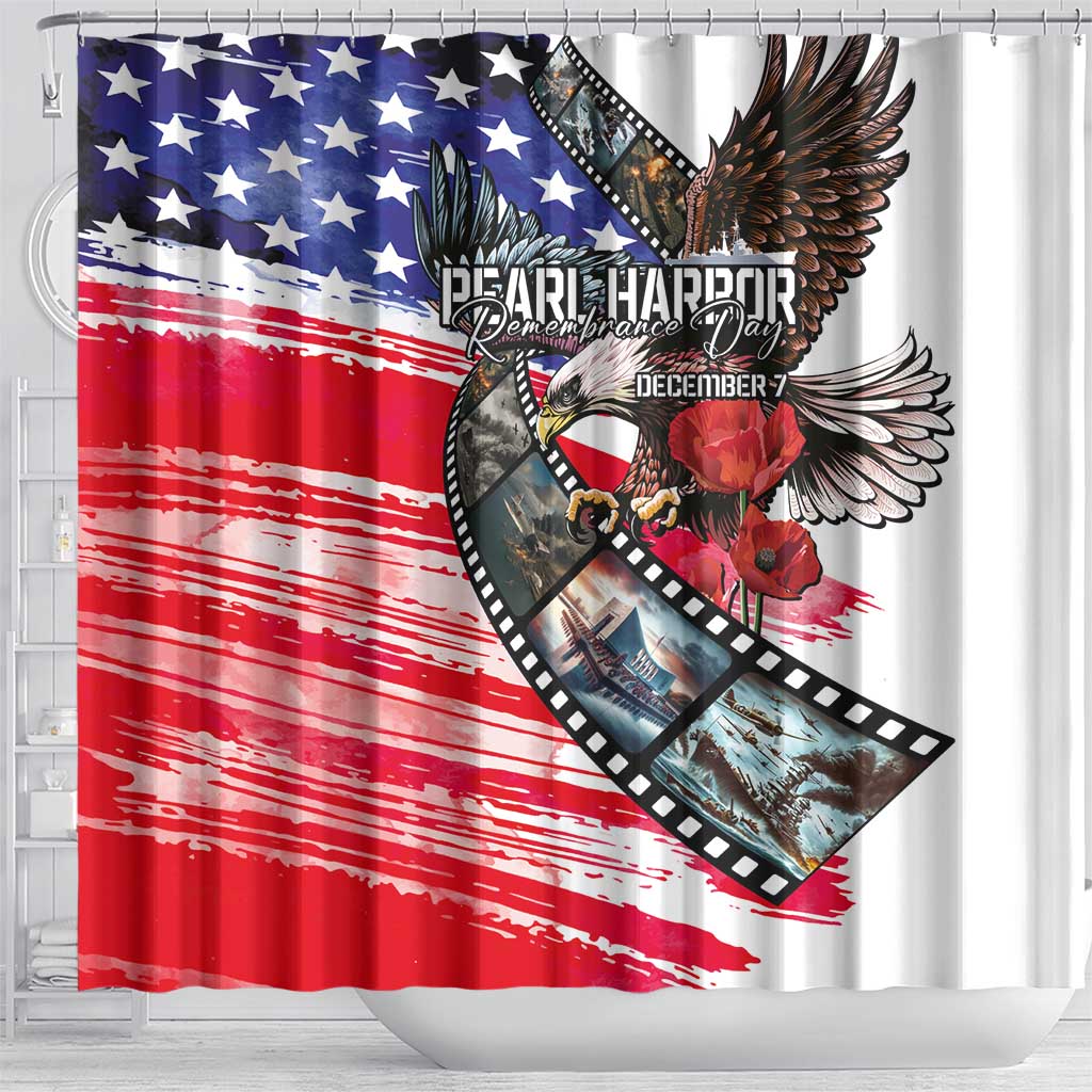 Pearl Harbor Remembrance Day Shower Curtain Lest We Forget - The Bald Eagle Remembers - Wonder Print Shop