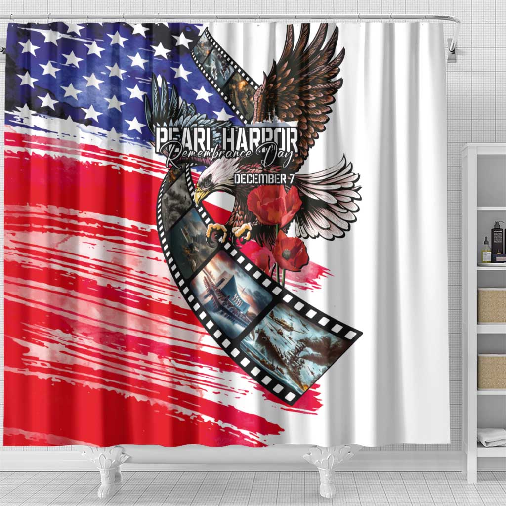 Pearl Harbor Remembrance Day Shower Curtain Lest We Forget - The Bald Eagle Remembers - Wonder Print Shop