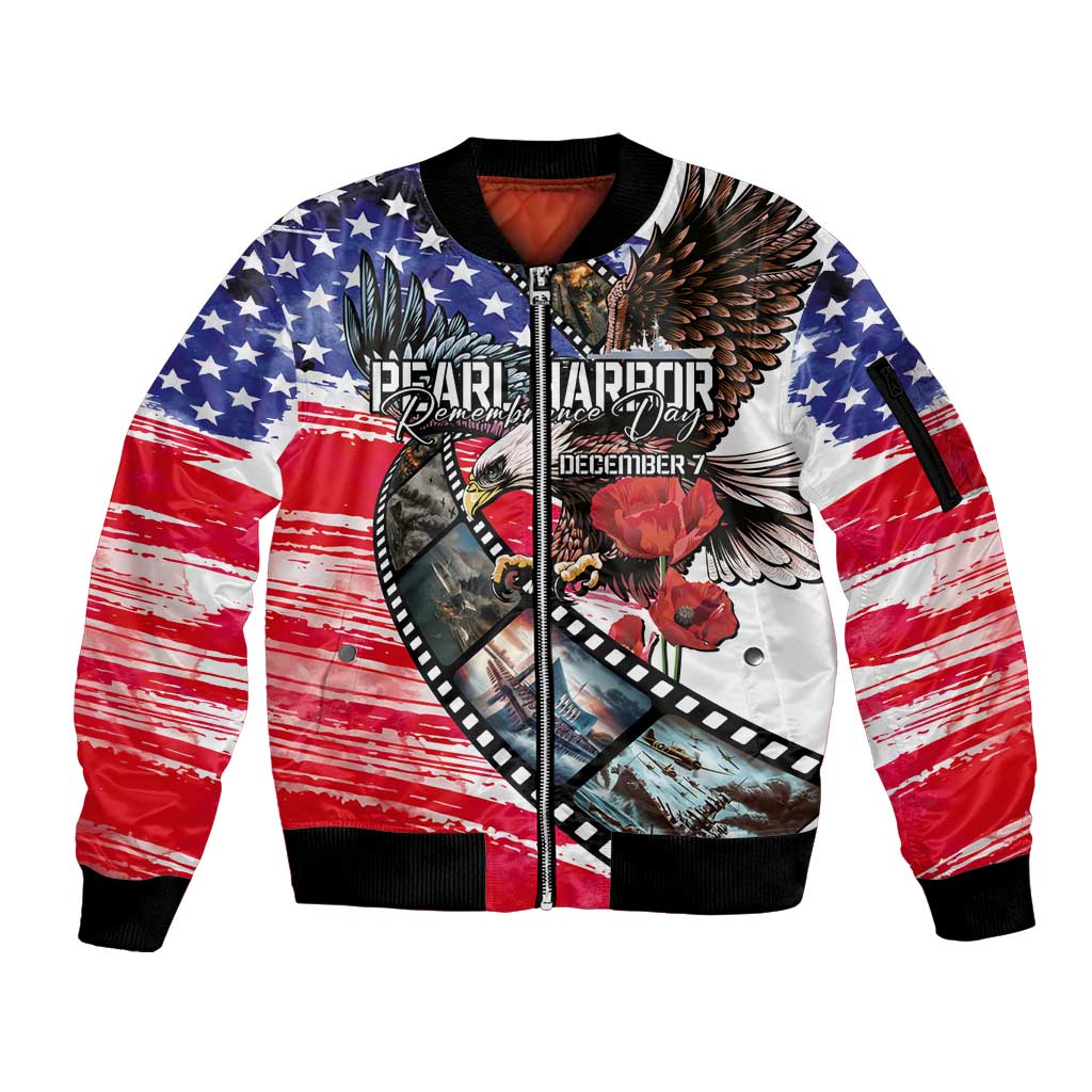Pearl Harbor Remembrance Day Personalized Sleeve Zip Bomber Jacket Lest We Forget - The Bald Eagle Remembers - Wonder Print Shop