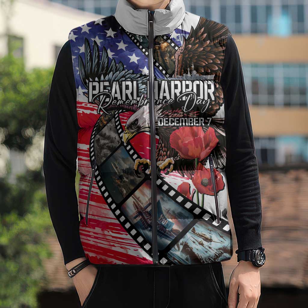 Pearl Harbor Remembrance Day Personalized Sleeveless Puffer Jacket Lest We Forget - The Bald Eagle Remembers - Wonder Print Shop