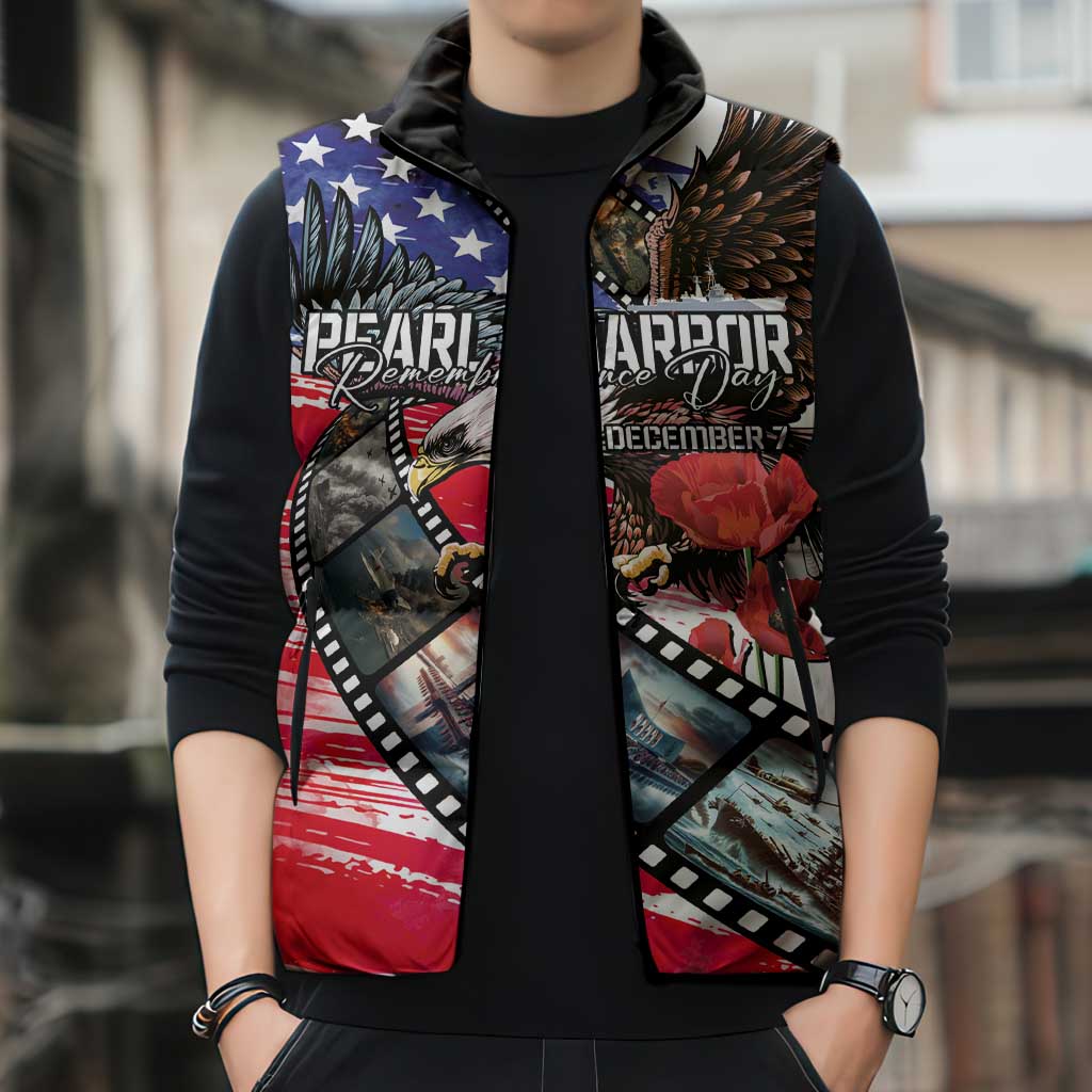 Pearl Harbor Remembrance Day Personalized Sleeveless Puffer Jacket Lest We Forget - The Bald Eagle Remembers - Wonder Print Shop