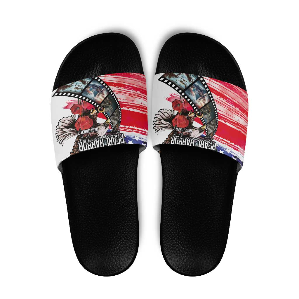 Pearl Harbor Remembrance Day Slide Sandals Lest We Forget - The Bald Eagle Remembers - Wonder Print Shop