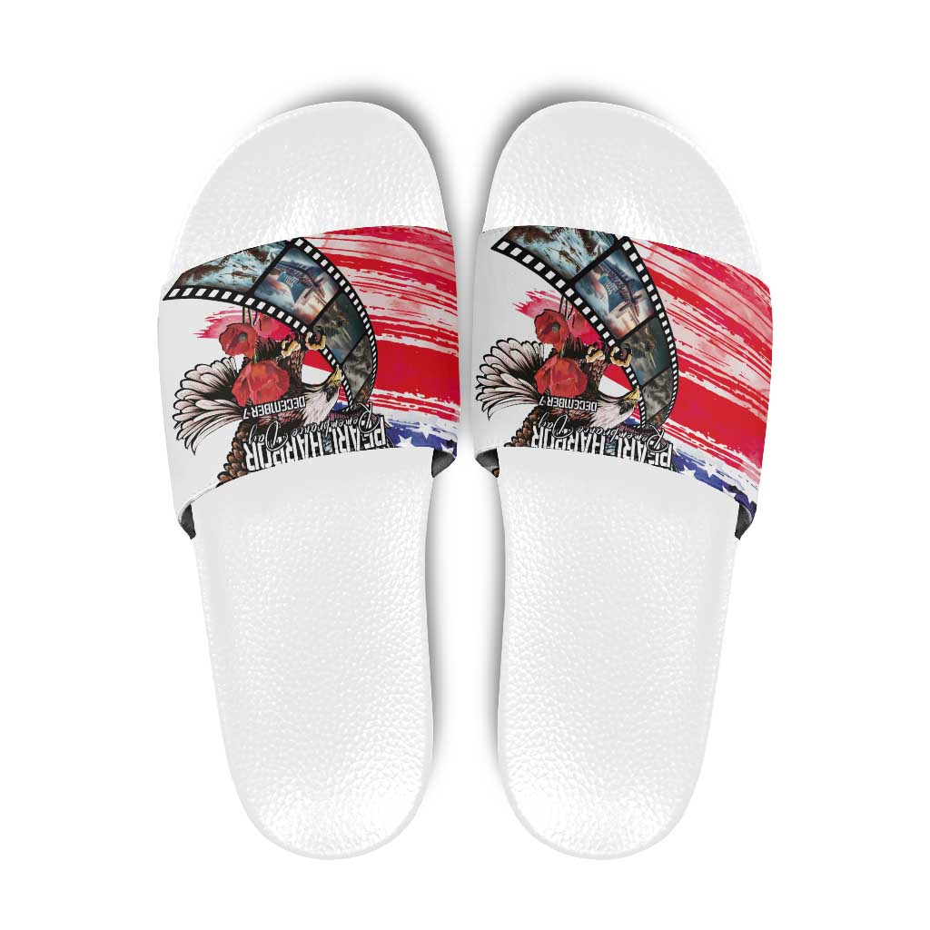 Pearl Harbor Remembrance Day Slide Sandals Lest We Forget - The Bald Eagle Remembers - Wonder Print Shop