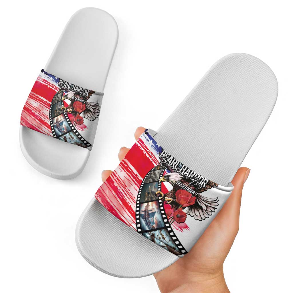 Pearl Harbor Remembrance Day Slide Sandals Lest We Forget - The Bald Eagle Remembers - Wonder Print Shop
