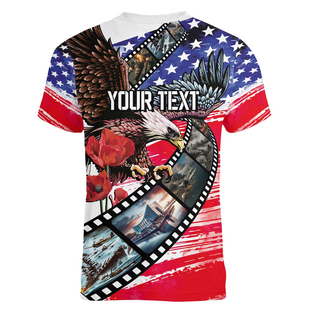 Pearl Harbor Remembrance Day Personalized Women V-Neck T-Shirt Lest We Forget - The Bald Eagle Remembers - Wonder Print Shop