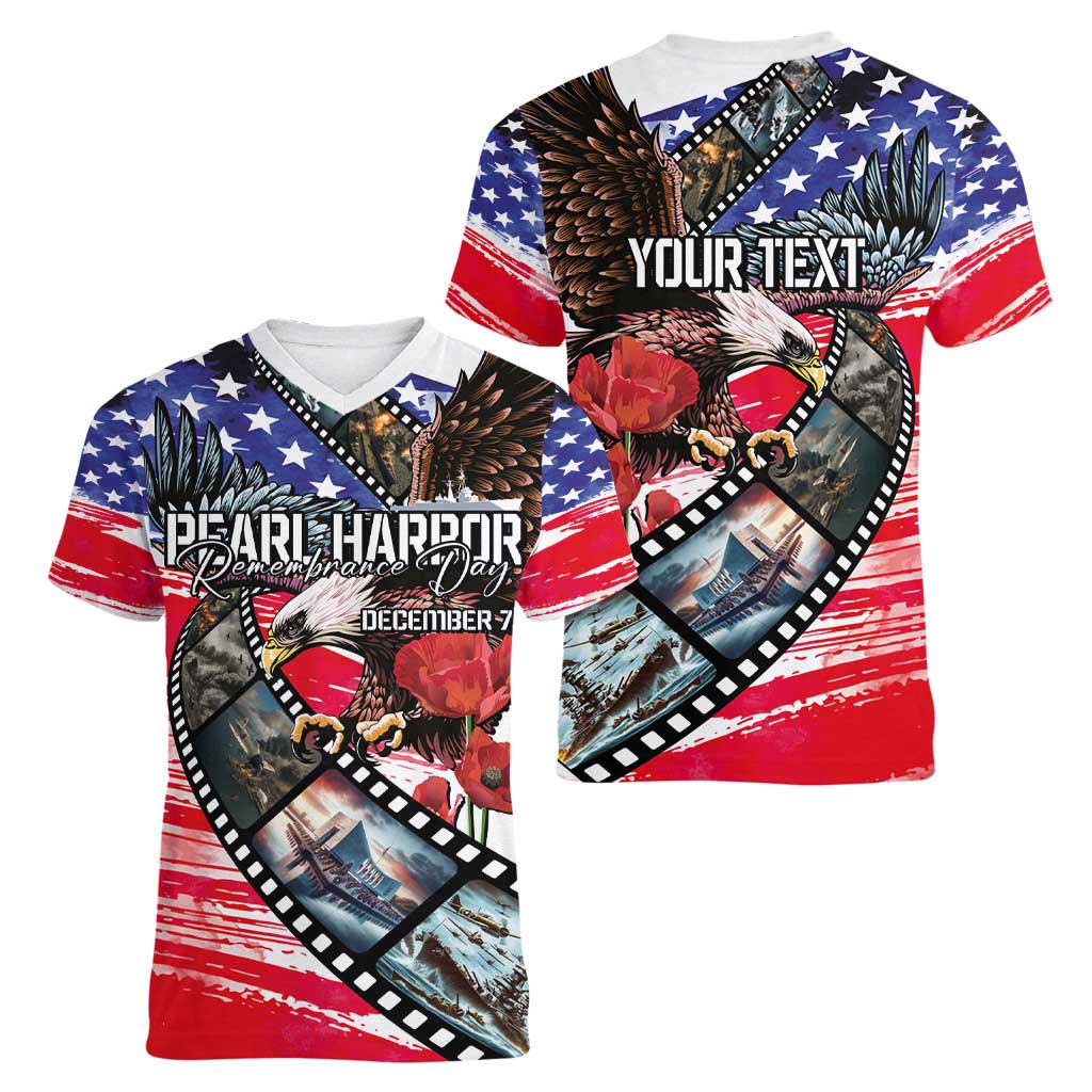 Pearl Harbor Remembrance Day Personalized Women V-Neck T-Shirt Lest We Forget - The Bald Eagle Remembers - Wonder Print Shop