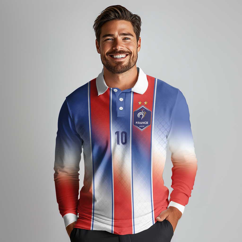 Custom France National Football Long Sleeve Polo Shirt Paris Architecture-Inspired Geometry - Wonder Print Shop