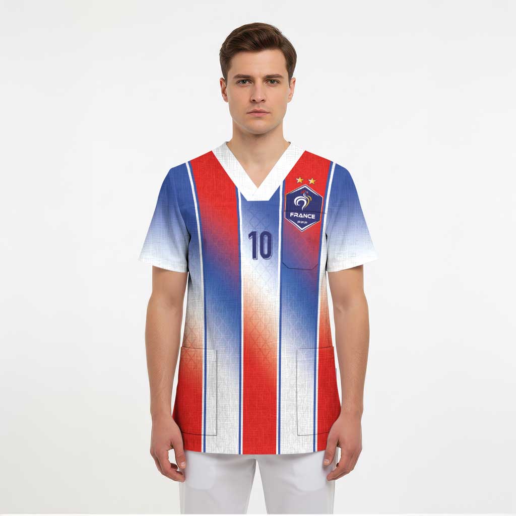 Custom France National Football Scrub Top Paris Architecture-Inspired Geometry - Wonder Print Shop