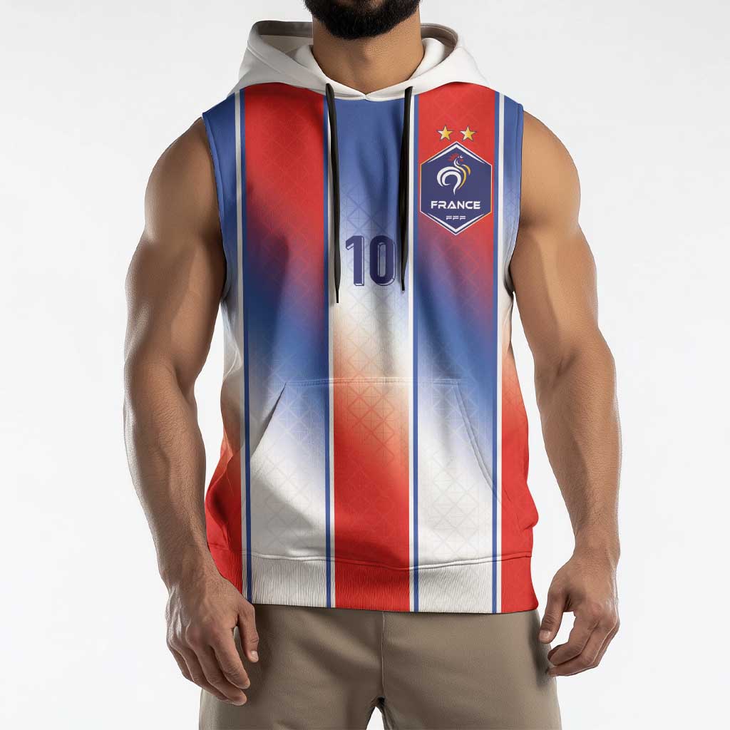 Custom France National Football Sleeveless Hoodie Paris Architecture-Inspired Geometry - Wonder Print Shop