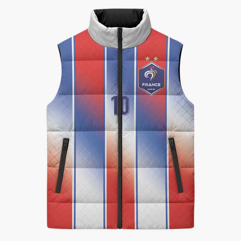 Custom France National Football Sleeveless Puffer Jacket Paris Architecture-Inspired Geometry - Wonder Print Shop