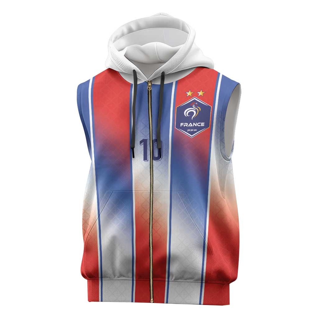 Custom France National Football Sleeveless Zip Hoodie Paris Architecture-Inspired Geometry - Wonder Print Shop