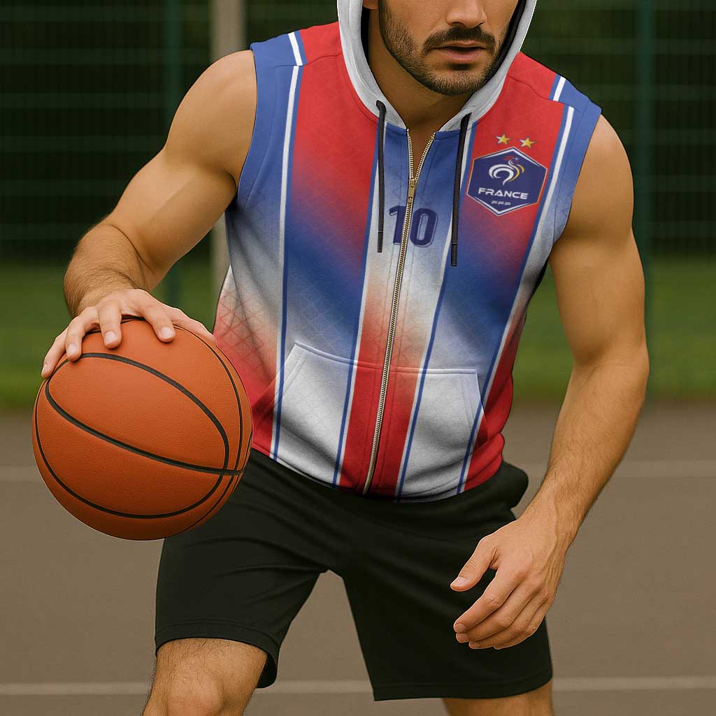 Custom France National Football Sleeveless Zip Hoodie Paris Architecture-Inspired Geometry - Wonder Print Shop