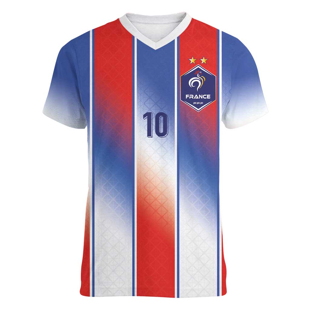 Custom France National Football Women V-Neck T-Shirt Paris Architecture-Inspired Geometry - Wonder Print Shop