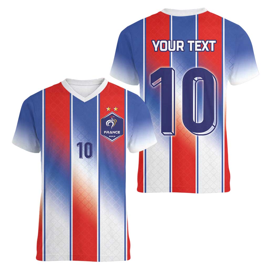 Custom France National Football Women V-Neck T-Shirt Paris Architecture-Inspired Geometry - Wonder Print Shop