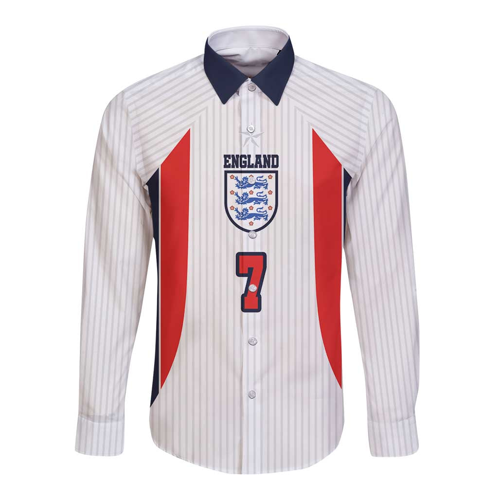 Custom England National Football Long Sleeve Button Shirt Retro Style-Inspired 1998 - Wonder Print Shop