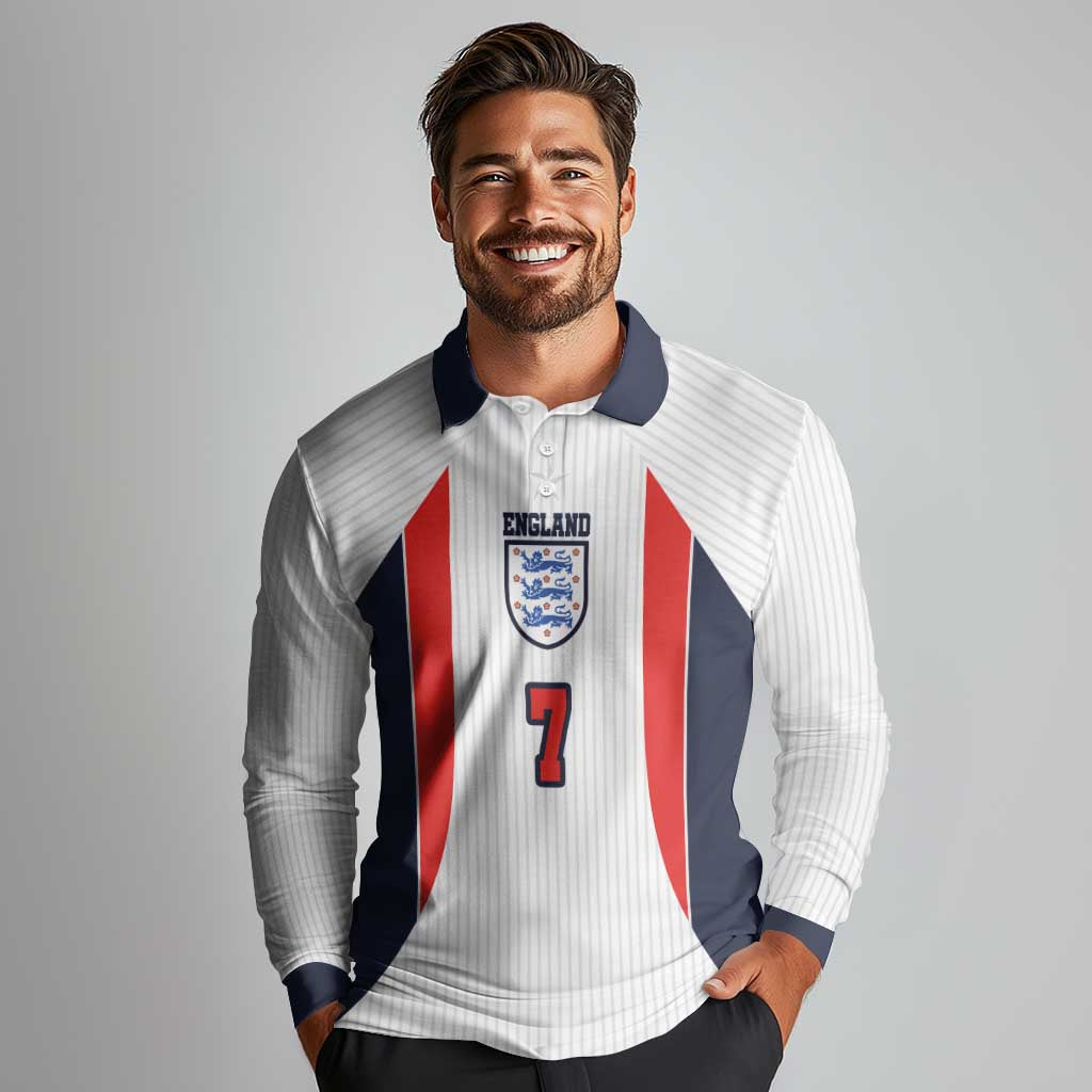 Custom England National Football Long Sleeve Polo Shirt Retro Style-Inspired 1998 - Wonder Print Shop