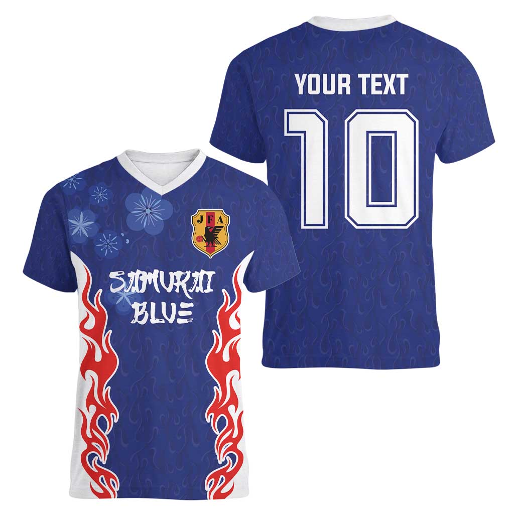 Custom Japan National Football Women V-Neck T-Shirt Retro Style-Inspired 1998 - Wonder Print Shop