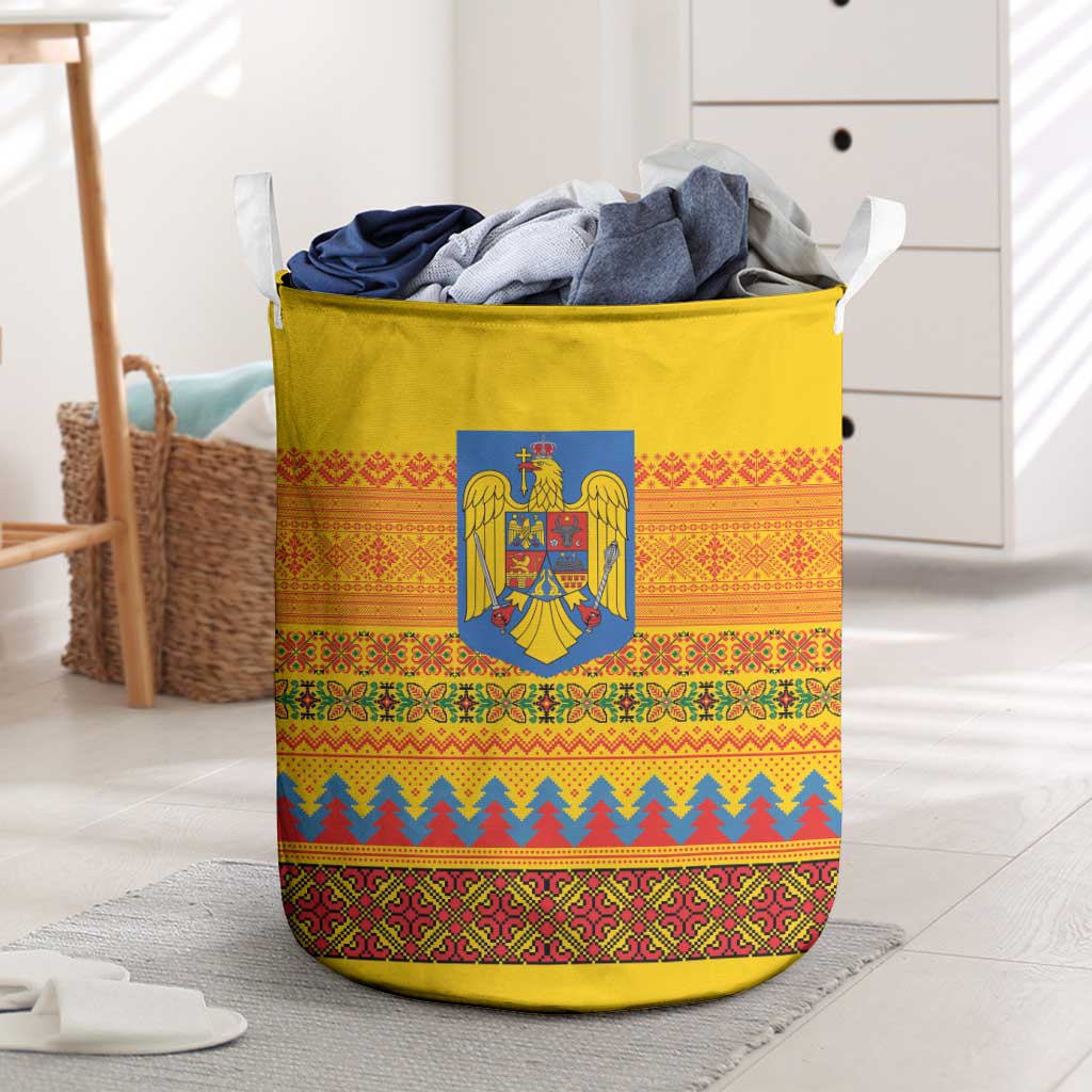 Romania Merry Christmas Laundry Basket Romania Emblem Traditional Folk Art - Wonder Print Shop