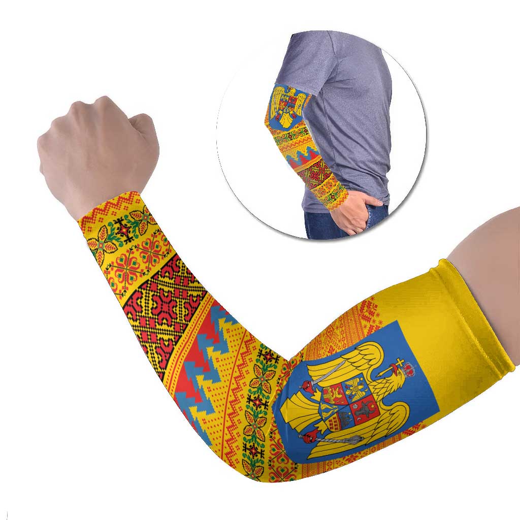 Romania Merry Christmas Arm Sleeves Romania Emblem Traditional Folk Art - Wonder Print Shop