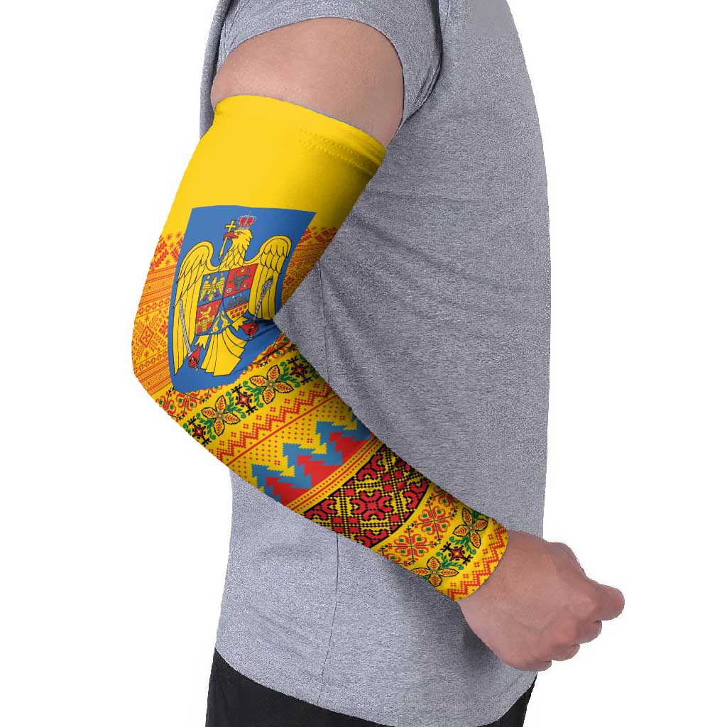 Romania Merry Christmas Arm Sleeves Romania Emblem Traditional Folk Art - Wonder Print Shop